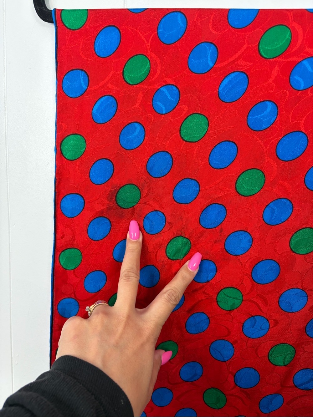 PIERRE BALMAIN Vintage 100% Silk Scarf French Luxury Designer Red Blue Polka Dot - Picture 5 of 5